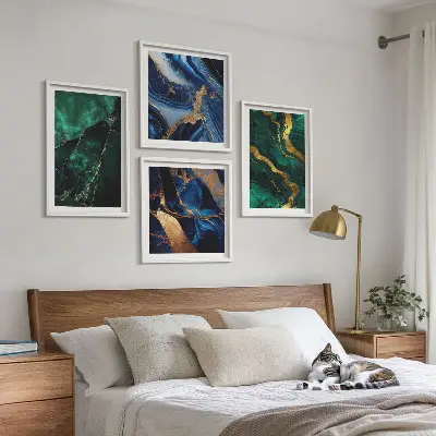 Conjunto de 4 quadros com moldura com estampas de padrões elegantes em pedras
