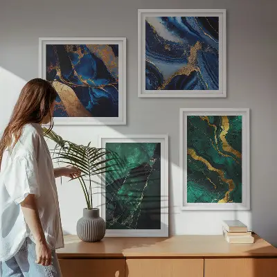 Conjunto de 4 quadros com moldura com estampas de padrões elegantes em pedras