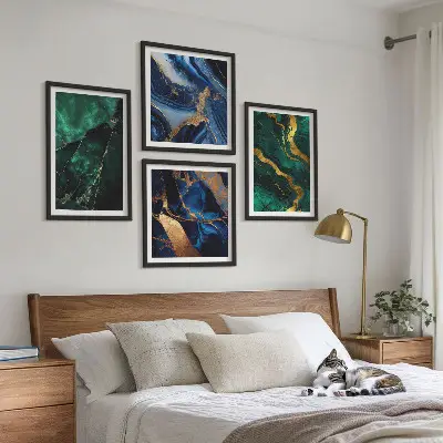 Conjunto de 4 quadros com moldura com estampas de padrões elegantes em pedras