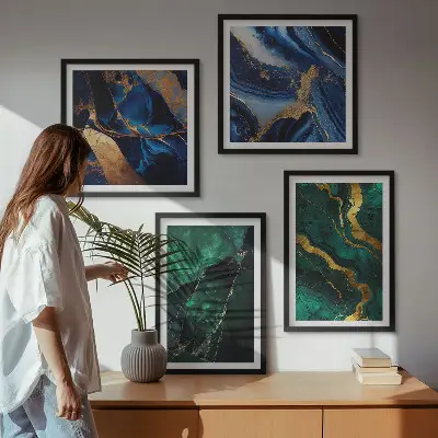 Conjunto de 4 quadros com moldura com estampas de padrões elegantes em pedras