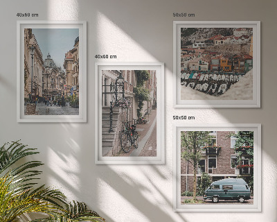 Políptico com moldura Vistas da cidade com edifícios