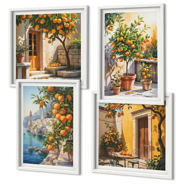 Composição de quadros com paisagens cítricas pintadas