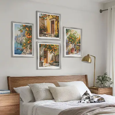 Composição de quadros com paisagens cítricas pintadas