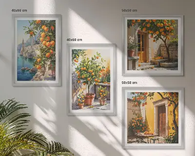 Composição de quadros com paisagens cítricas pintadas