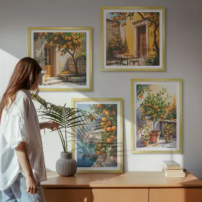 Composição de quadros com paisagens cítricas pintadas