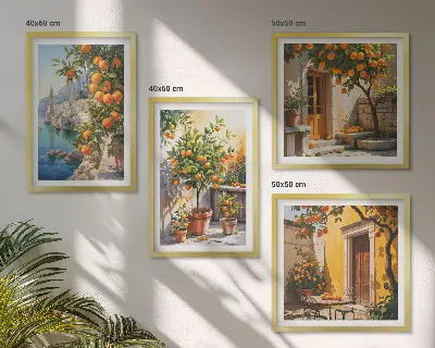 Composição de quadros com paisagens cítricas pintadas