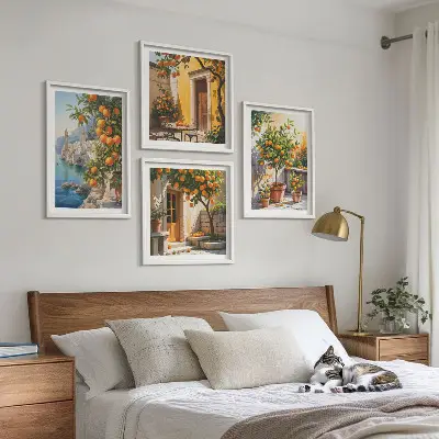 Composição de quadros com paisagens cítricas pintadas