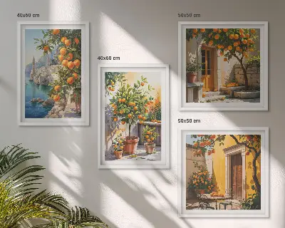 Composição de quadros com paisagens cítricas pintadas