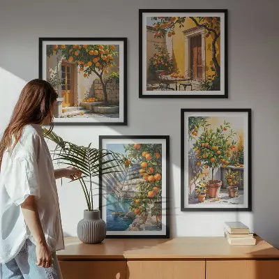 Composição de quadros com paisagens cítricas pintadas