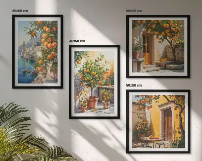 Composição de quadros com paisagens cítricas pintadas