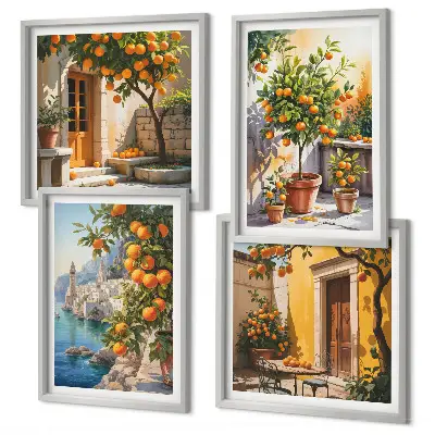 Composição de quadros com paisagens cítricas pintadas