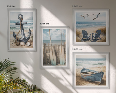 Composição de quadros âncora barco remos praia