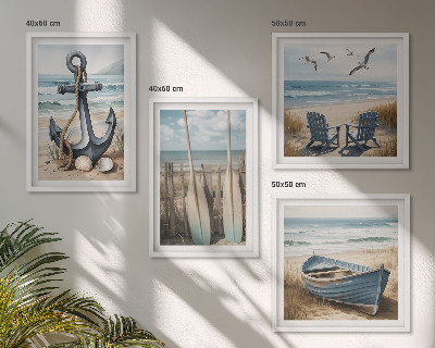 Composição de quadros âncora barco remos praia