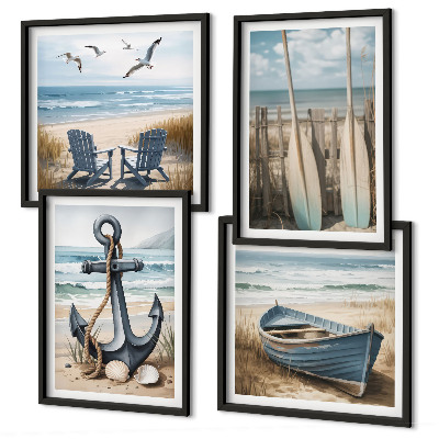 Composição de quadros âncora barco remos praia
