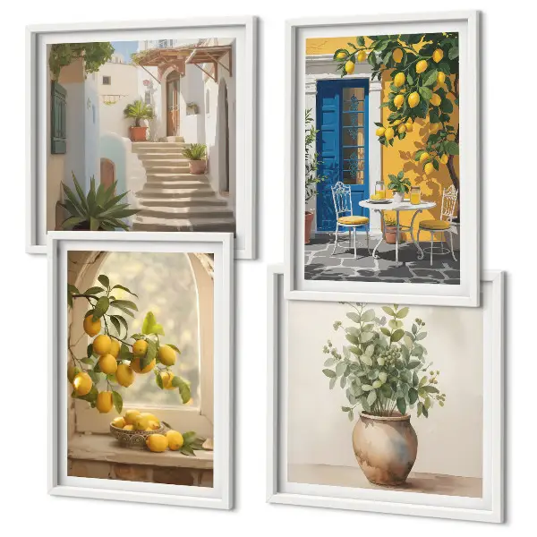 Conjunto de 4 quadros com moldura estampa de arquitetura da cidade de Lemons