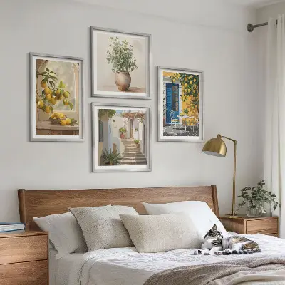 Conjunto de 4 quadros com moldura estampa de arquitetura da cidade de Lemons
