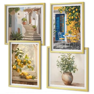 Conjunto de 4 quadros com moldura Arquitetura da cidade de Lemons