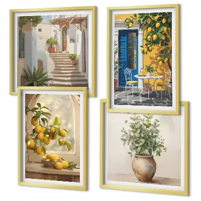 Conjunto de 4 quadros com moldura estampa de arquitetura da cidade de Lemons