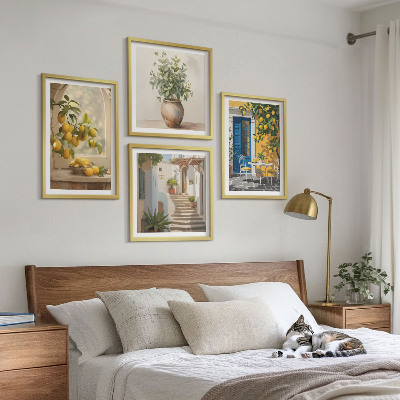 Conjunto de 4 quadros com moldura Arquitetura da cidade de Lemons