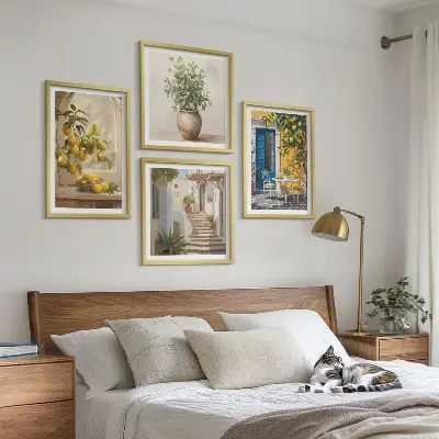 Conjunto de 4 quadros com moldura estampa de arquitetura da cidade de Lemons