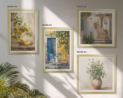 Conjunto de 4 quadros com moldura estampa de arquitetura da cidade de Lemons