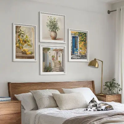 Conjunto de 4 quadros com moldura estampa de arquitetura da cidade de Lemons