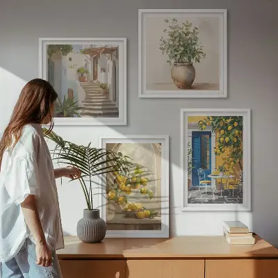 Conjunto de 4 quadros com moldura estampa de arquitetura da cidade de Lemons
