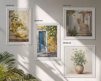 Conjunto de 4 quadros com moldura estampa de arquitetura da cidade de Lemons