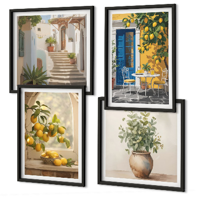 Conjunto de 4 quadros com moldura Arquitetura da cidade de Lemons