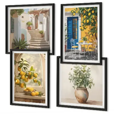 Conjunto de 4 quadros com moldura estampa de arquitetura da cidade de Lemons