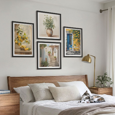 Conjunto de 4 quadros com moldura Arquitetura da cidade de Lemons