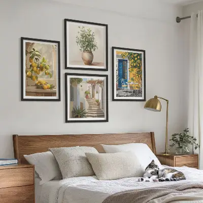 Conjunto de 4 quadros com moldura estampa de arquitetura da cidade de Lemons