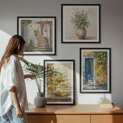Conjunto de 4 quadros com moldura estampa de arquitetura da cidade de Lemons
