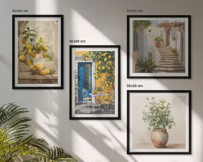 Conjunto de 4 quadros com moldura estampa de arquitetura da cidade de Lemons