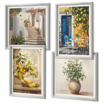 Conjunto de 4 quadros com moldura estampa de arquitetura da cidade de Lemons