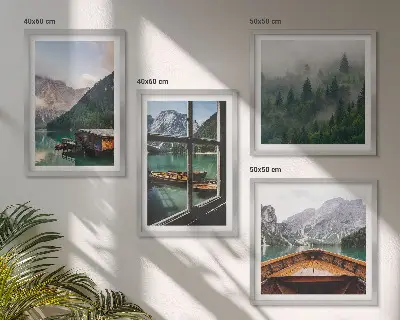 Composição de quadros casas de campo no lago de montanha