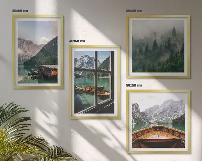 Composição de quadros casas de campo no lago de montanha