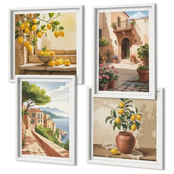 Conjunto de 4 quadros com moldura de frutas cítricas para cozinha