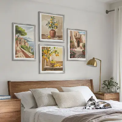 Conjunto de 4 quadros com moldura de frutas cítricas para cozinha