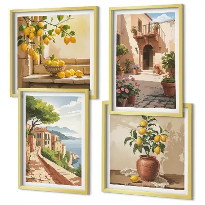 Conjunto de 4 quadros com moldura de frutas cítricas para cozinha