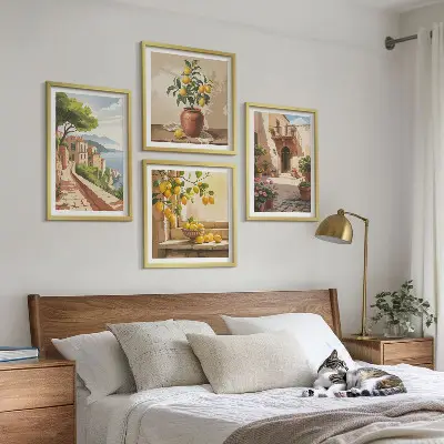 Conjunto de 4 quadros com moldura de frutas cítricas para cozinha