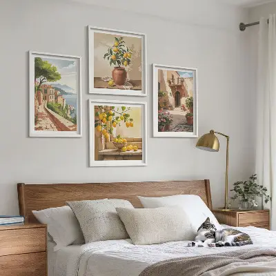 Conjunto de 4 quadros com moldura de frutas cítricas para cozinha