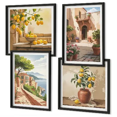 Conjunto de 4 quadros com moldura de frutas cítricas para cozinha