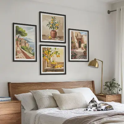 Conjunto de 4 quadros com moldura de frutas cítricas para cozinha