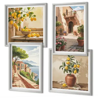 Conjunto de 4 quadros com moldura de frutas cítricas para cozinha