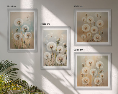 Políptico com moldura flores de dente-de-leão em tons pastel