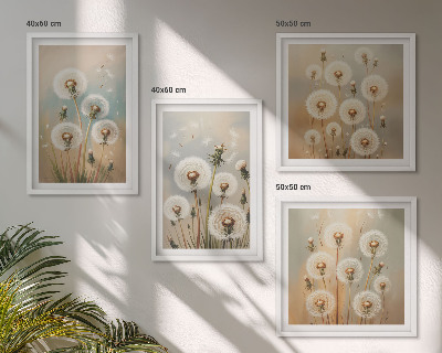 Políptico com moldura flores de dente-de-leão em tons pastel