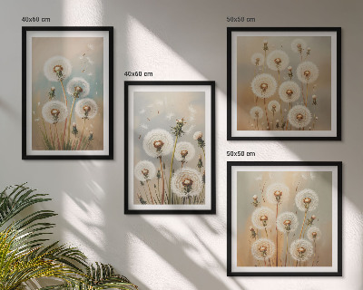 Políptico com moldura flores de dente-de-leão em tons pastel