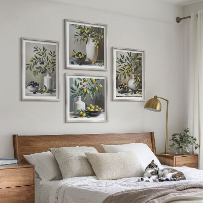 Composição de quadros Azeitonas em cinza cerâmico