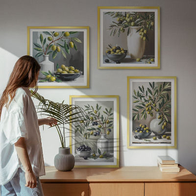 Composição de quadros Azeitonas em cinza cerâmico
